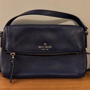 Kate Spade Navy Leather Leila Fold over Crossbody bag Adjustable strap